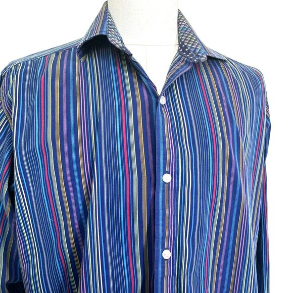 TAILORBYRD Mens XL Button up Shirt Long Sleeve Rainbow Stripe Contrast Flip Cuff - Picture 1 of 11